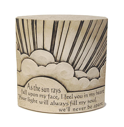 Round shaped Urn - Text reads "As the sun rays fall upon my face, I feel you in my heart. Your light will always fill my soul, we'll never be apart"